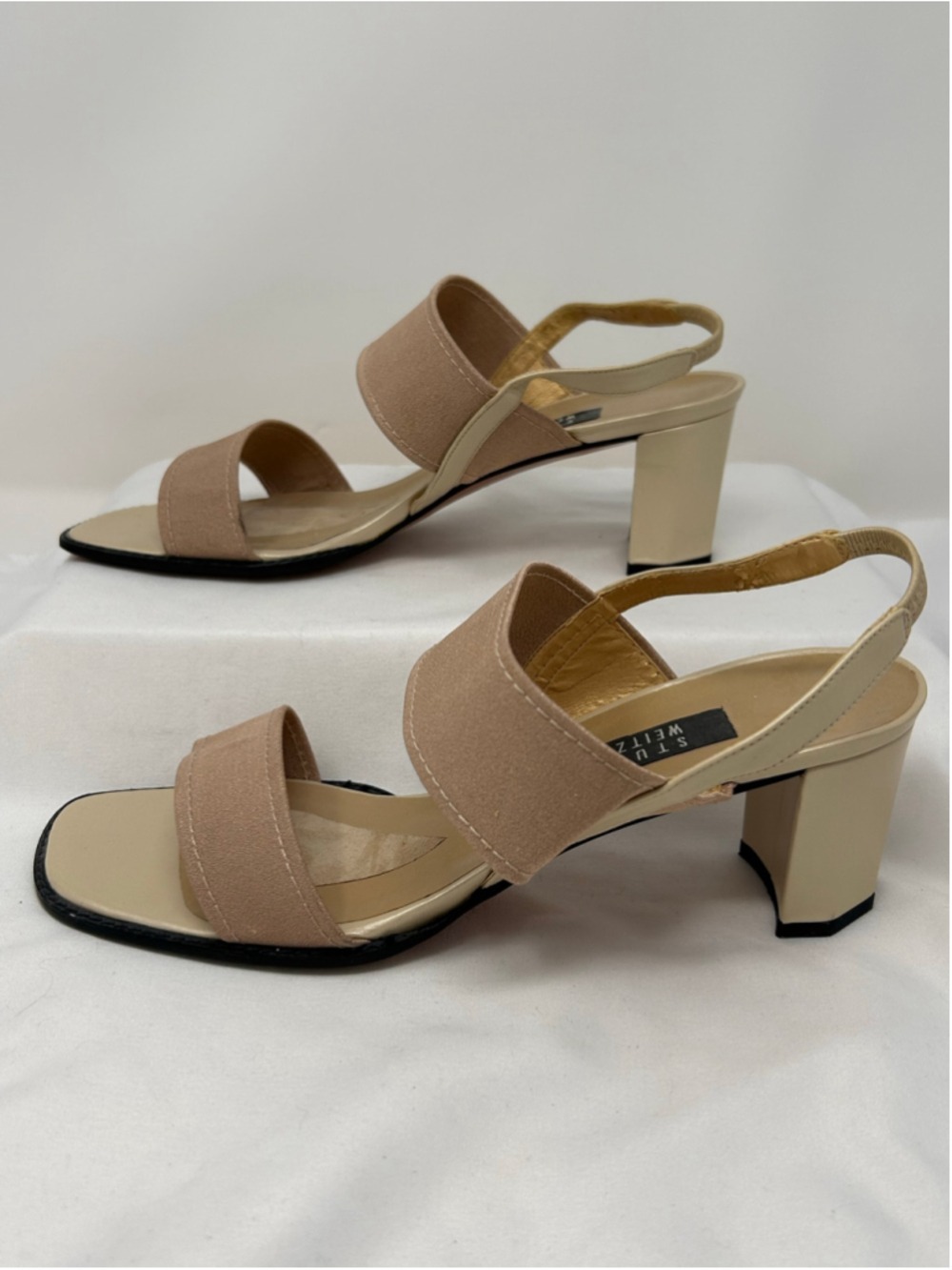 Stuart Weitzman Size 10 Beige Slingback Block Heel Sandals
